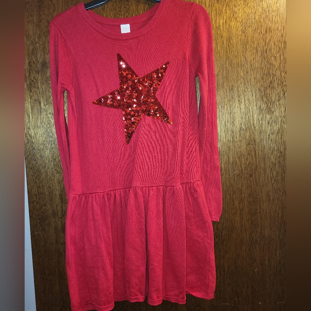 Girls Red With Star Embellishment Sweater Dress (Like New)